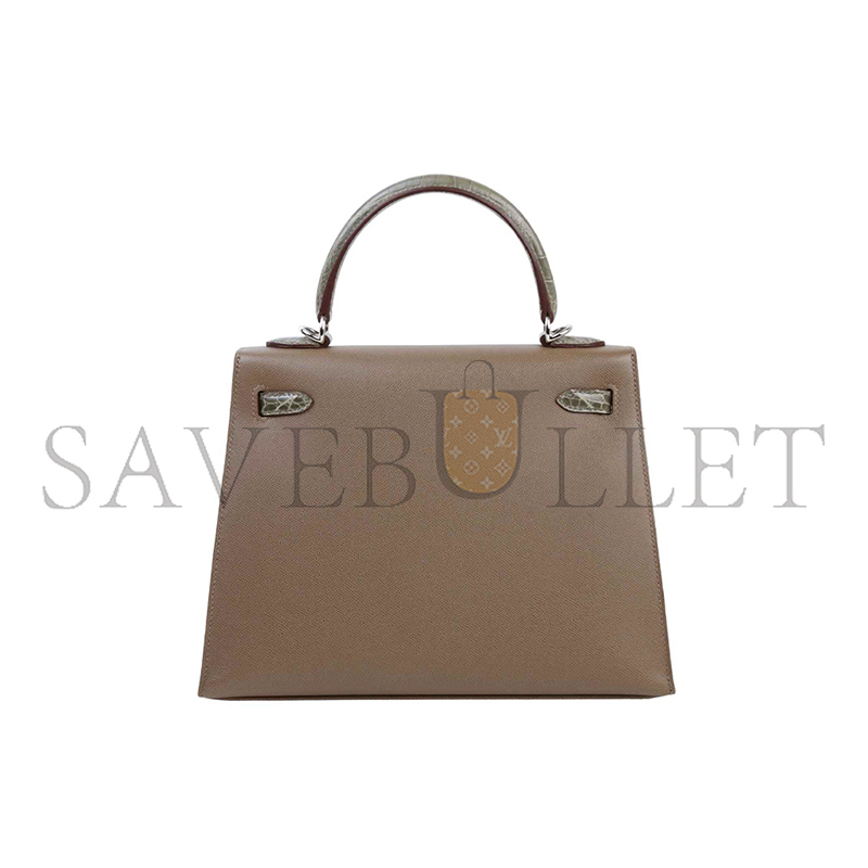 HERMES MASTER KELLY 25 MADAME CROC ETOUPE PALLADIUM HARDWARE (25*17*7cm)